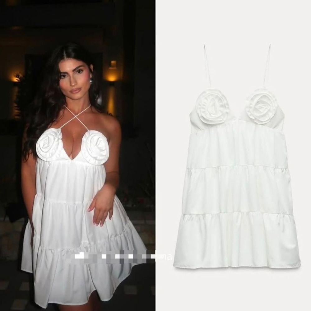 Nwt Zara Poplin Dress With Textured Flowers White